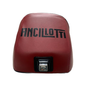 Vespa PX PE T5 Classic LML 2T Slope Back Ancillotti Seat with Logo & Double Pipings - Red with Black Piping