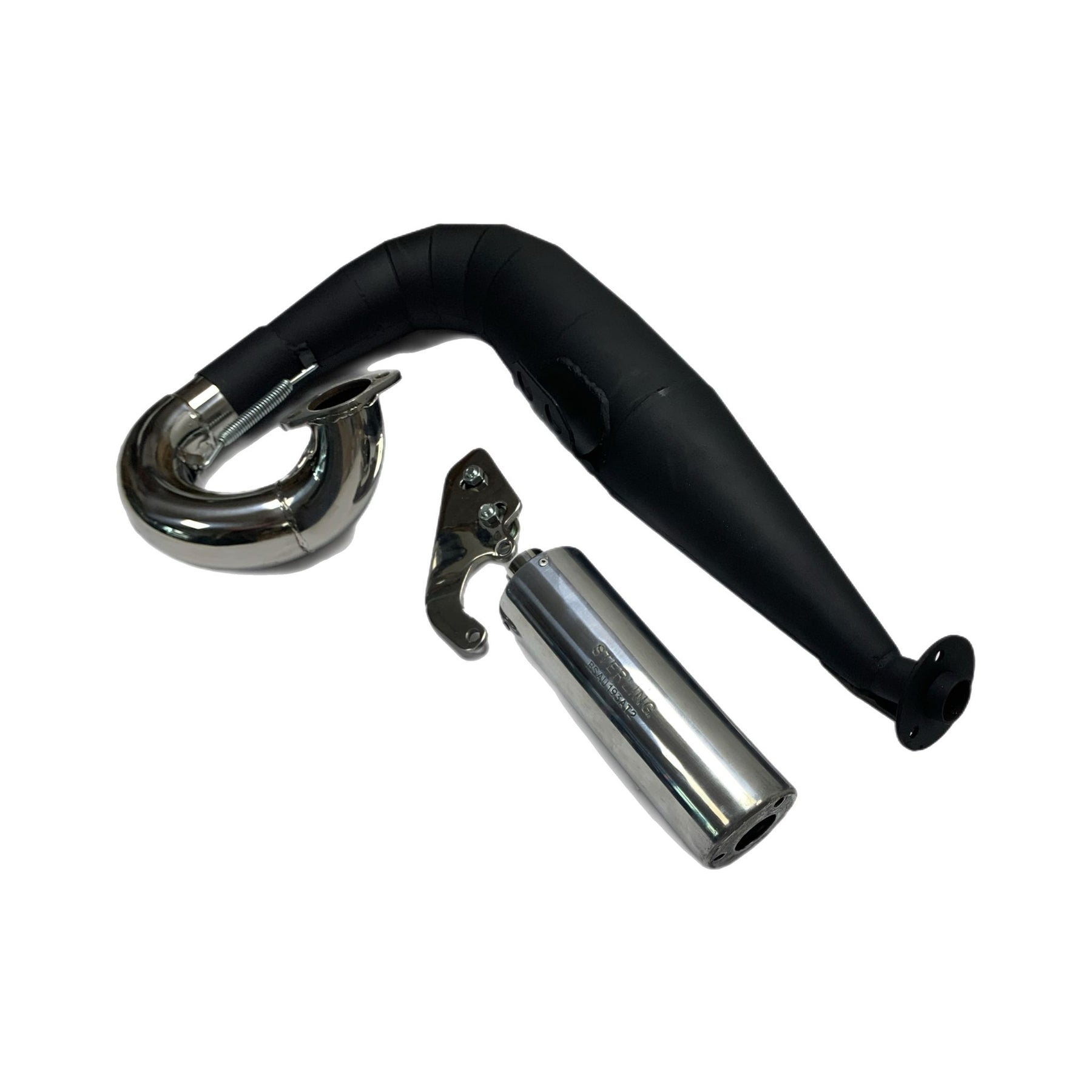 Vespa T5 Mk1 Classic 125 Sterling Expansion Performance Exhaust - Right Hand - Black with Stainless End Can