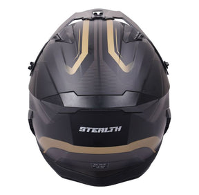 Stealth Fighter Multi Function Motorcycle Full & Open Face Helmet Graphic Orbit Black & Gold Matt