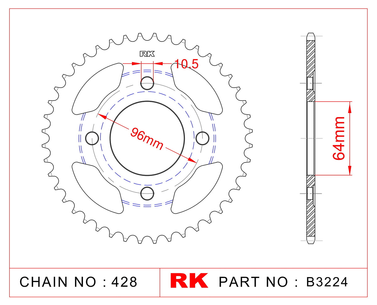 RK Rear Sprocket B3224-45 JTR218