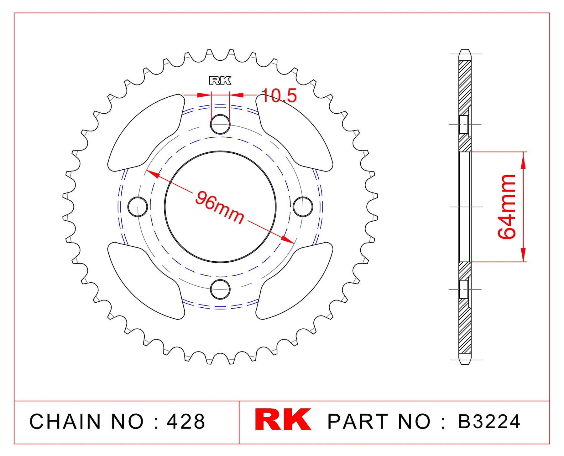 RK Rear Sprocket B3224-45 JTR218