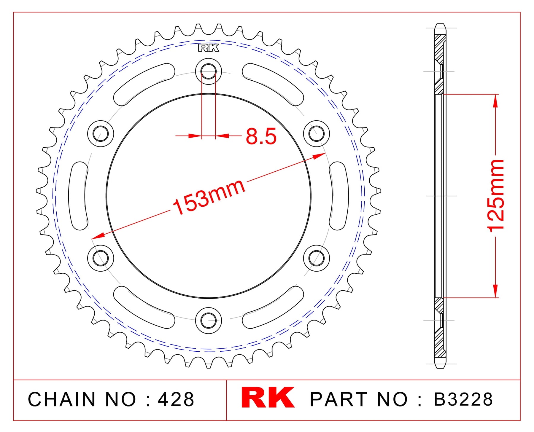 RK-B3228-54 Rear Sprocket JTR1258