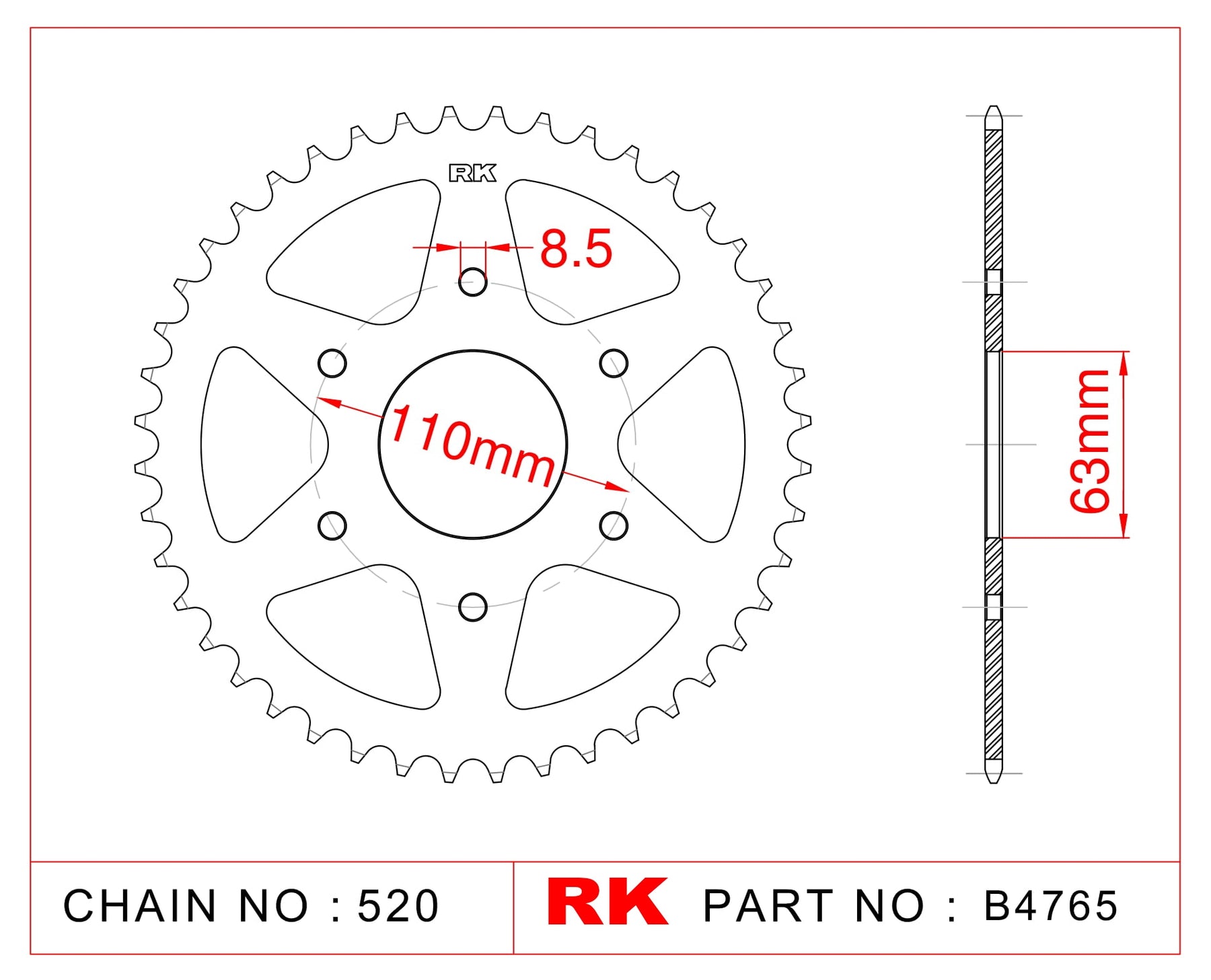RK Rear Sprocket B4765-45 JTR890