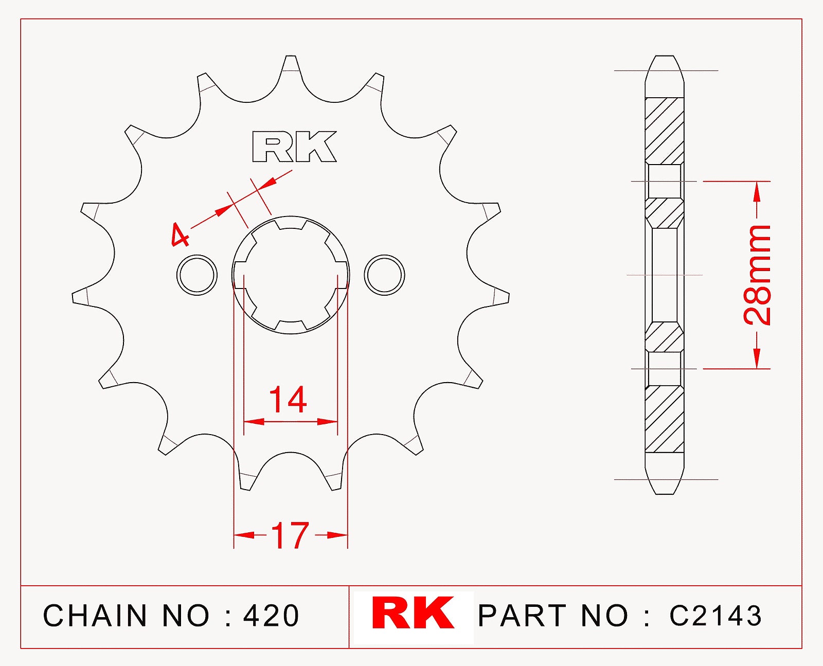 RK-C2143-12 Front Sprocket JTF1127 Afam 49101