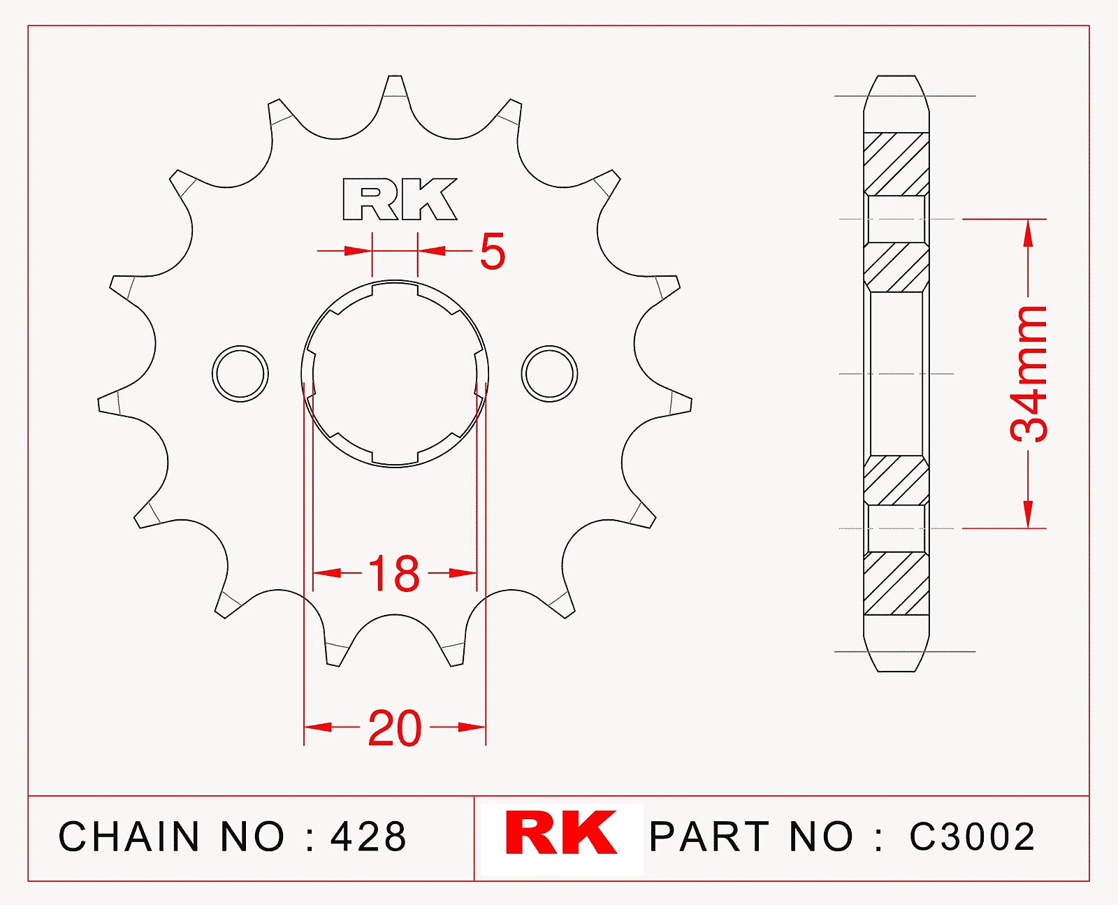 RK-C3002 Front Sprocket JTF264 Afam 26200 18mm spline