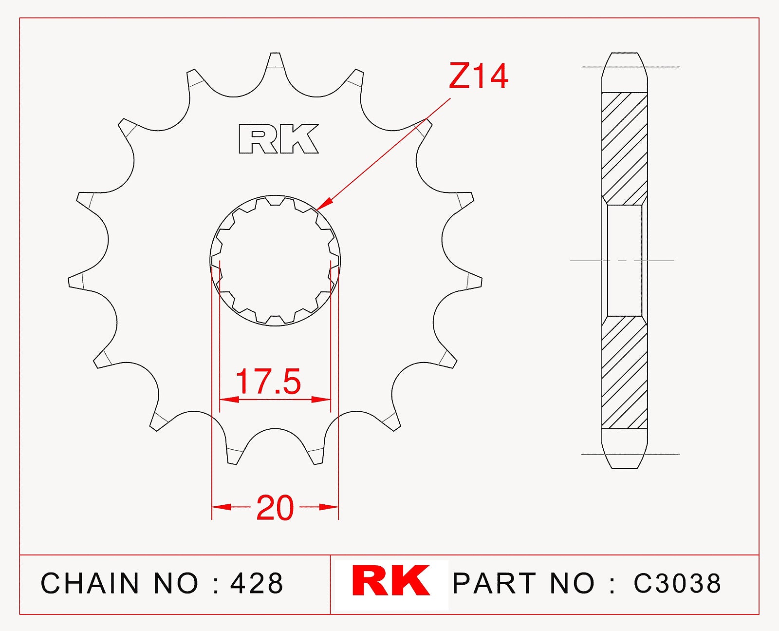 RK-C3038 Front Sprocket JTF558