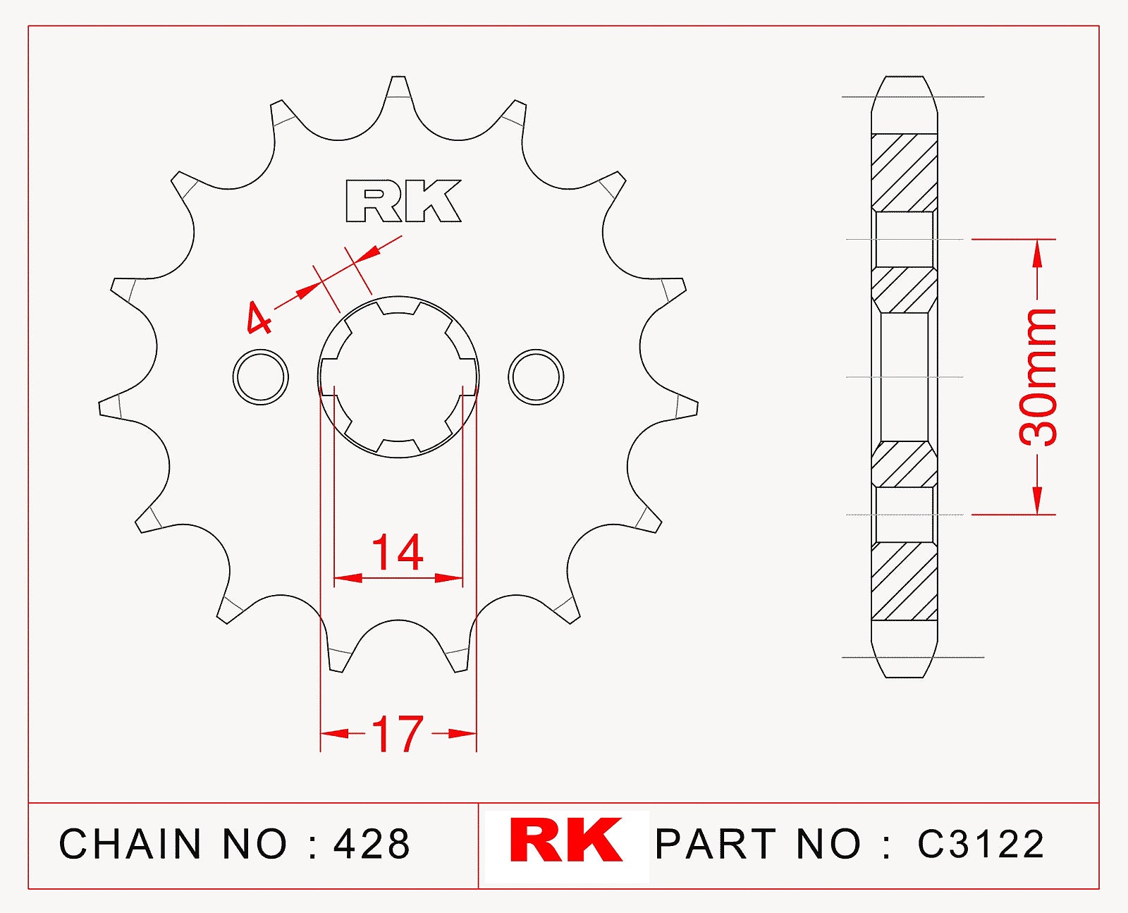 RK-C3122 Front Sprocket 428 pitch