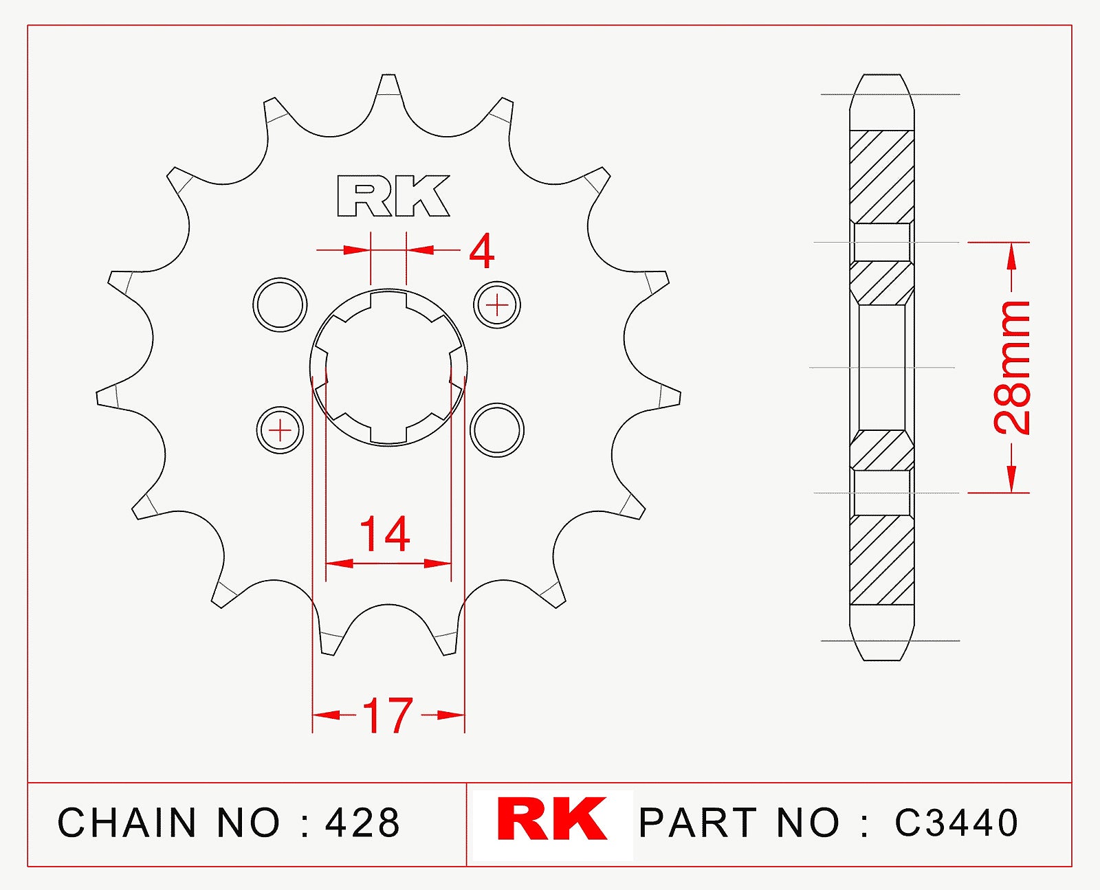 RK-C3440 Front Sprocket JTF712 Supersprox 277 AFAM 37200 w. 5mm holes