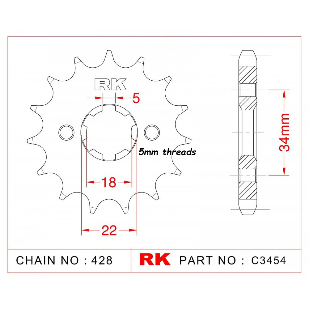 RK-C3454-14 Front Sprocket Afam 21209 5mm threads