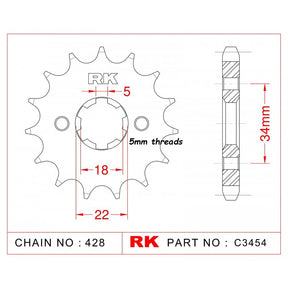 RK-C3454-14 Front Sprocket Afam 21209 5mm threads