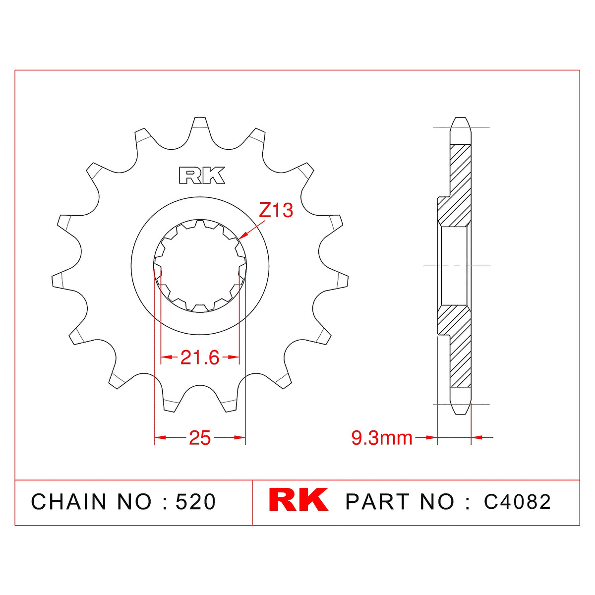 RK-C4082-13 Front Sprocket JTF1539 Afam 24502