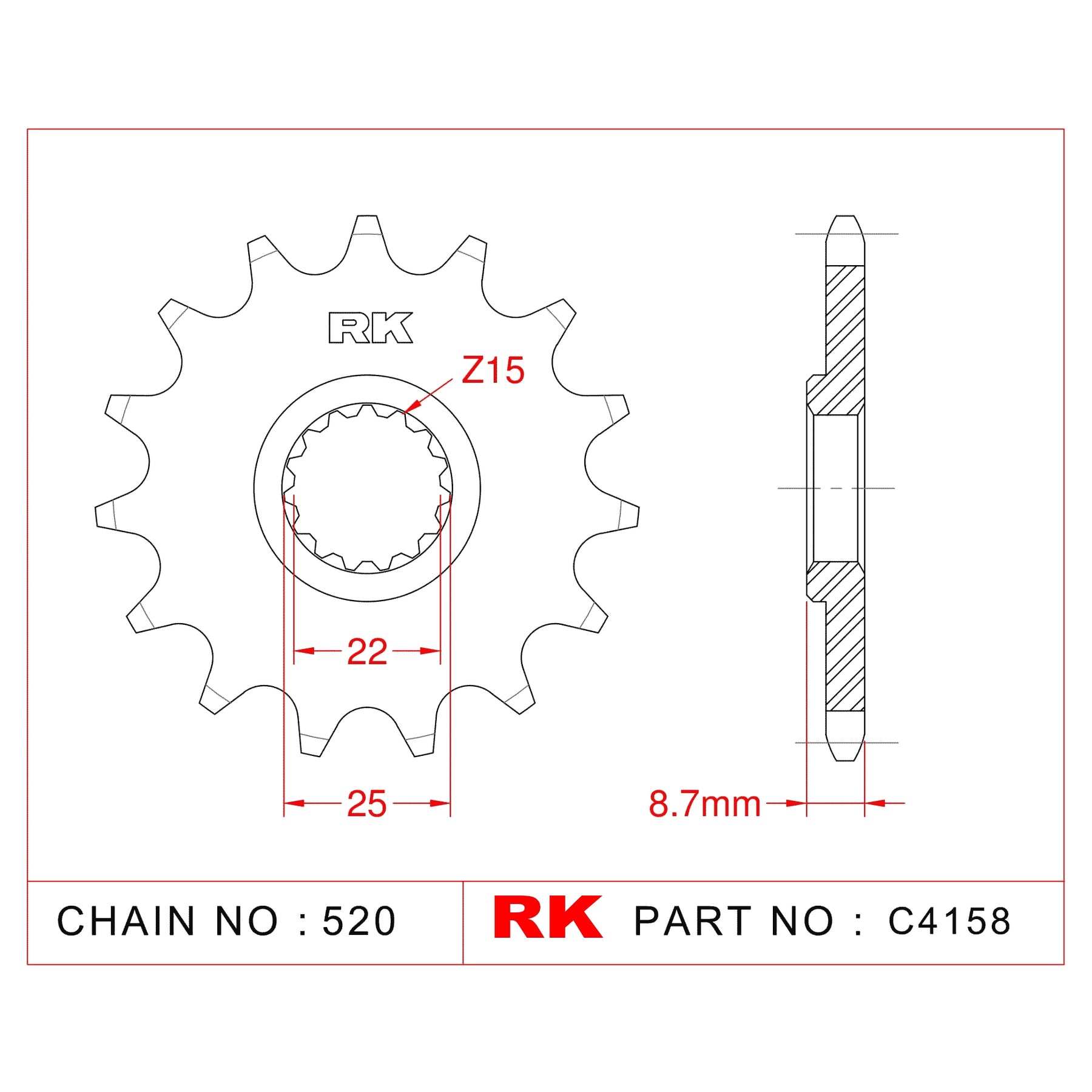 RK-C4158 Front Sprocket JTF1901 Afam 73301 Supersprox CST-1901-12
