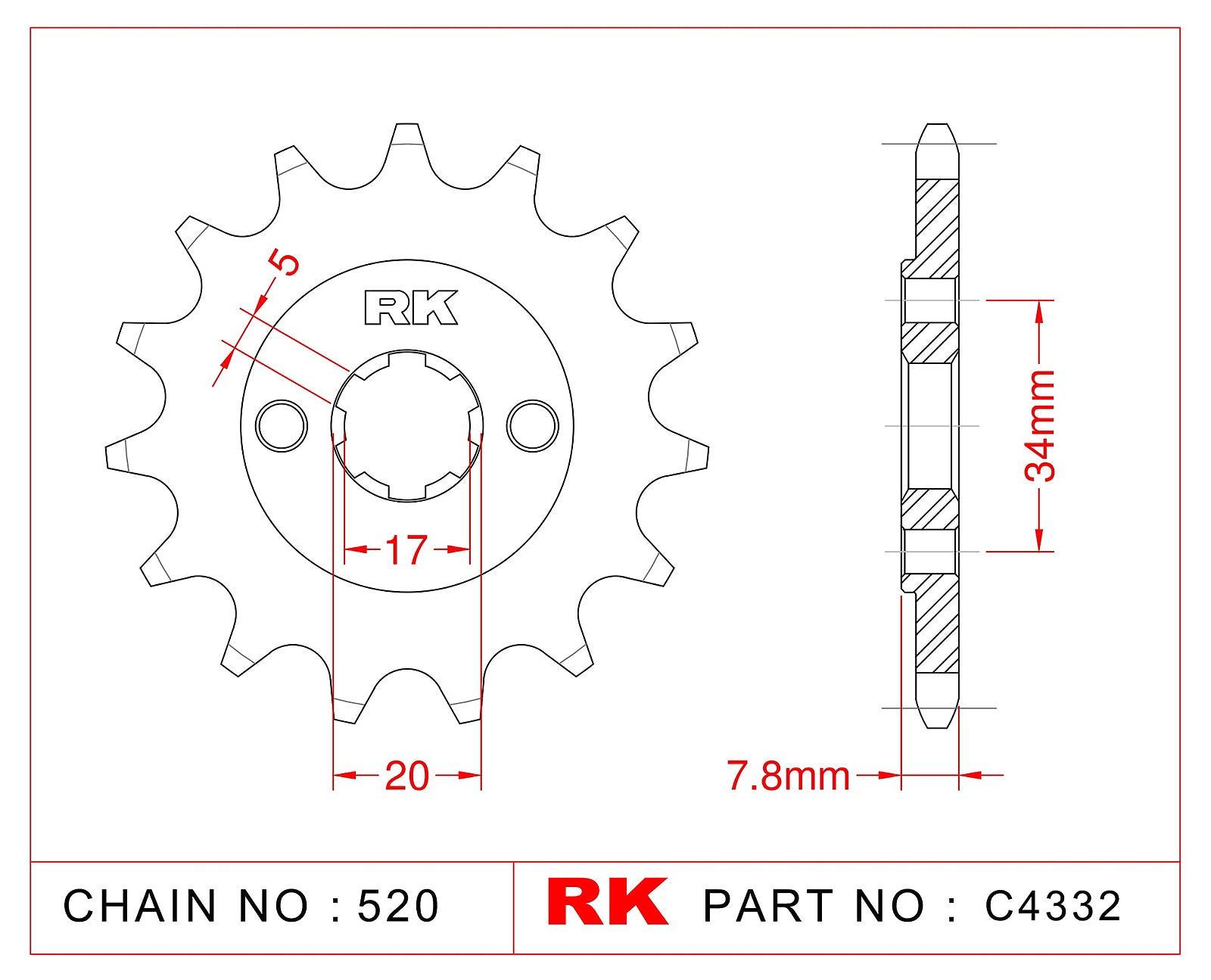 RK-C4332 Front Sprocket JTF327 Afam 20305