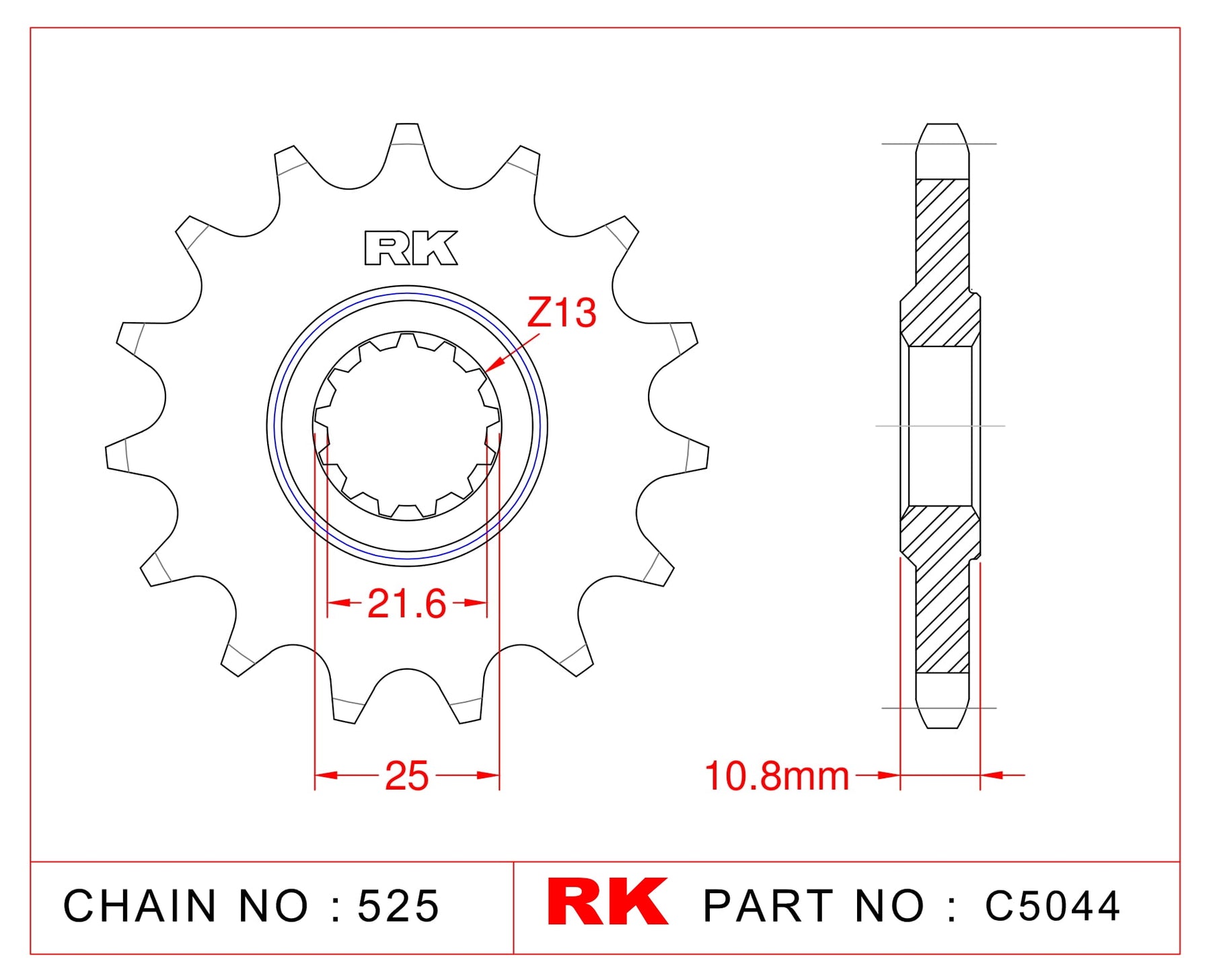 RK-C5044-16 Front Sprocket JTF781 Afam 21606 525 pitch