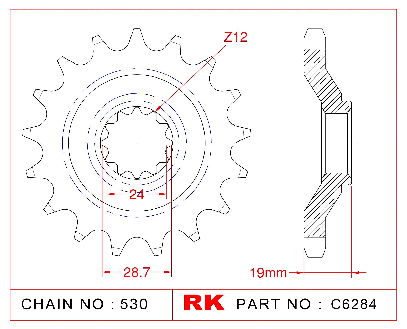 RK-C6284-17 Front Sprocket JTF527 530 pitch