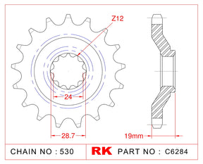 RK-C6284-17 Front Sprocket JTF527 530 pitch