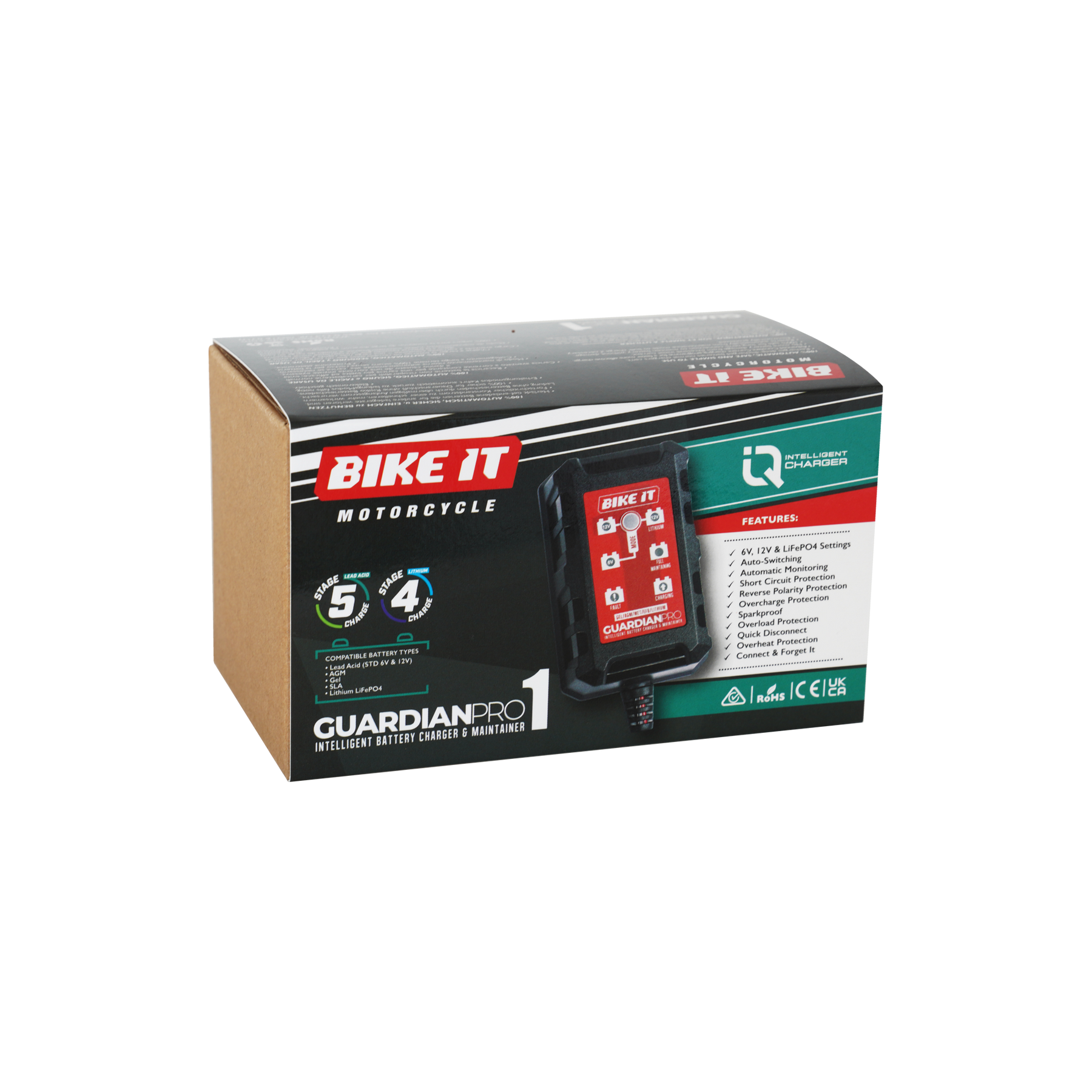 Bike It Guardian Pro 1 Intelligent Lithium Battery Charger and Maintainer 6/12v 1.5A