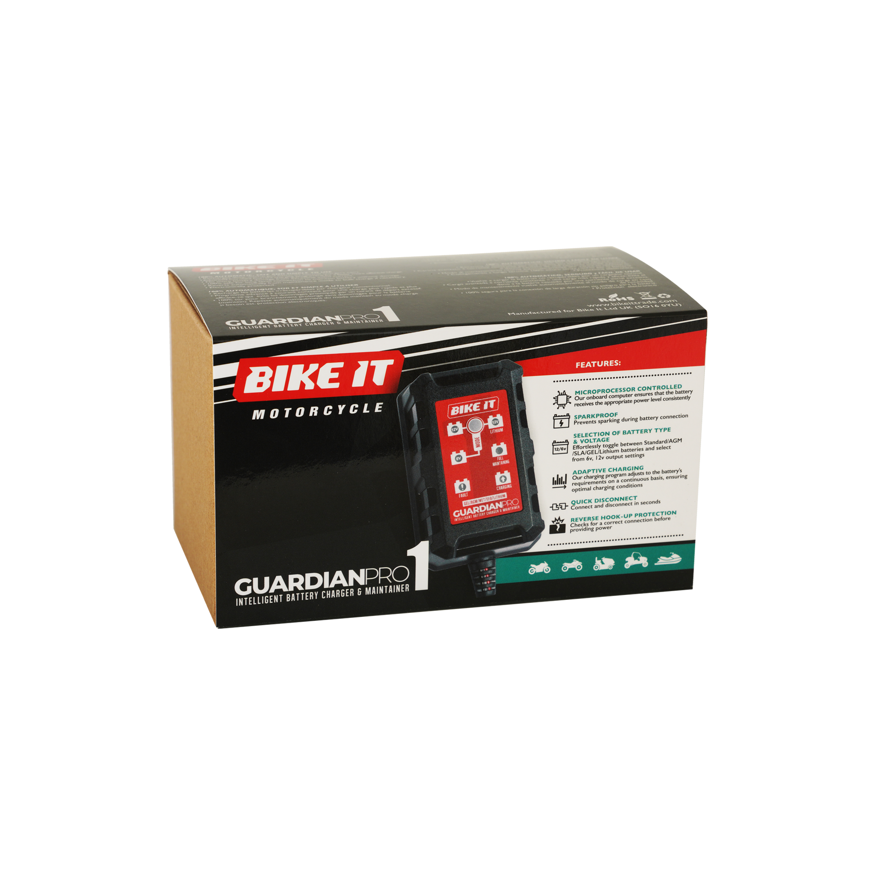 Bike It Guardian Pro 1 Intelligent Lithium Battery Charger and Maintainer 6/12v 1.5A