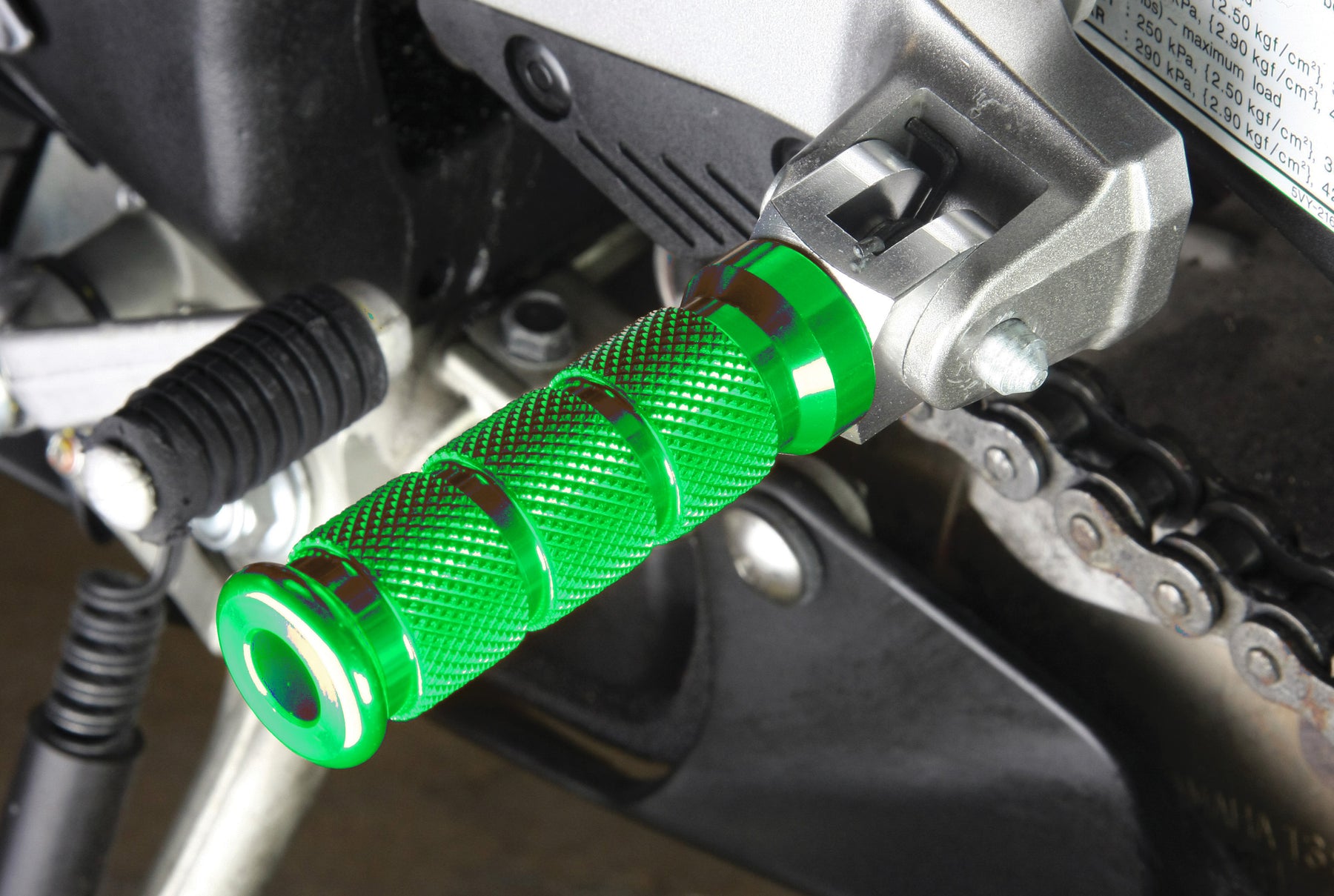 BikeTek Alloy Round Sports Footpegs Honda Pillion Green