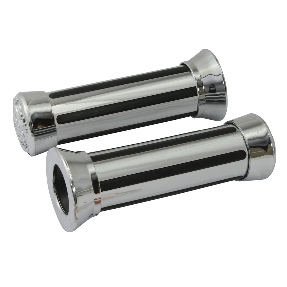 Bike It Chrome Rail Motorcycle Grips With End Cap Detail 25mm