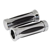 Bike It Chrome Oval Custom Cushion Motorcycle Handlebar Grips 25mm - Beedspeed