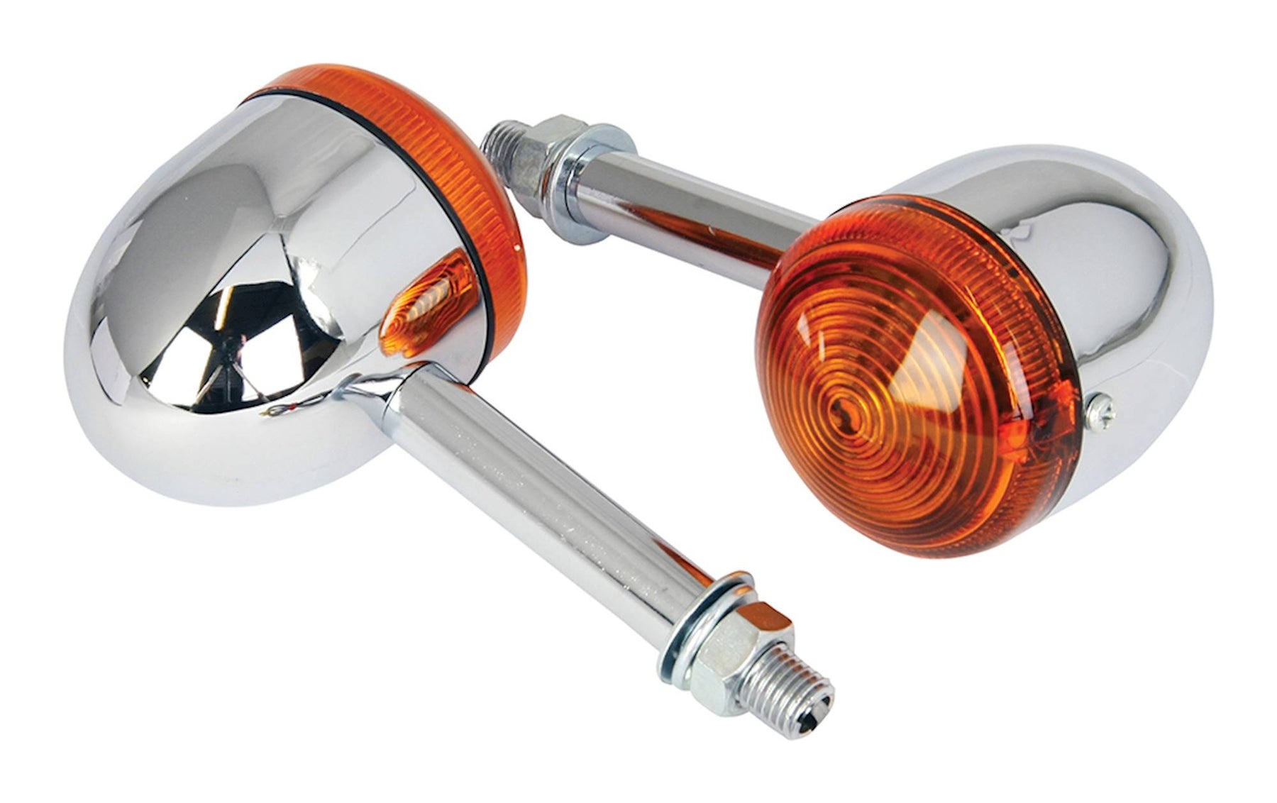 Bike It Long Stem Bullet Motorcycle Indicators Chrome Amber Lens