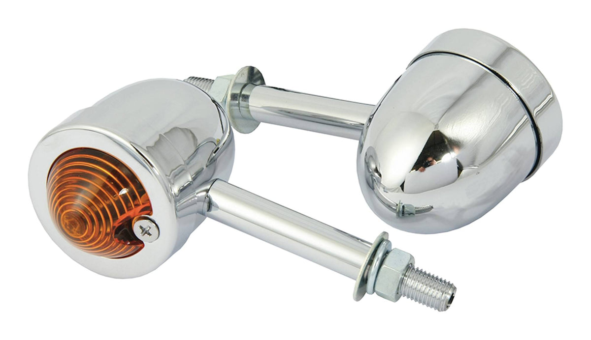 Bike It Long Stem Mini Motorcycle Indicators Chrome Amber Lens