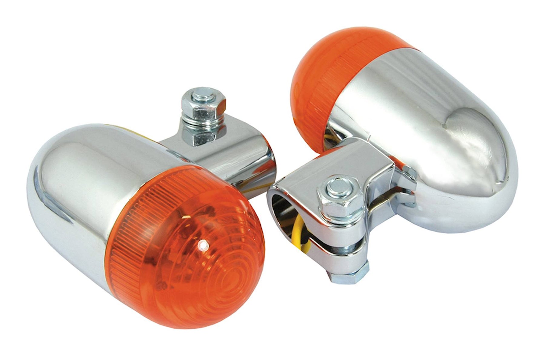 Bike It Round Clamp Type Motorcycle Indicators Chrome Amber Lens