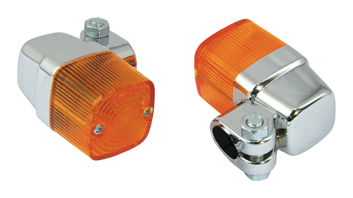 Bike It Square Clamp Type Motorcycle Indicators Chrome Amber Lens