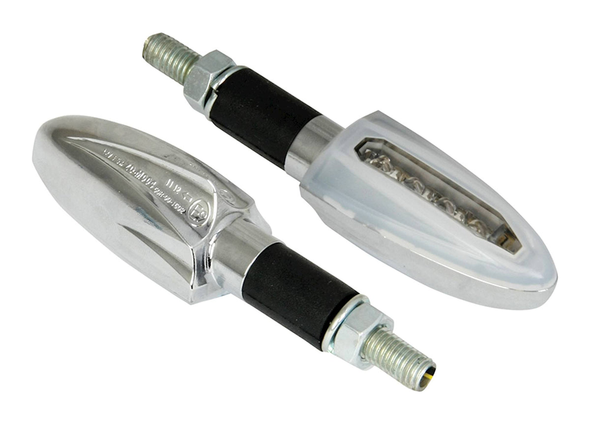 Bike It LED Runner Two Indicators Chrome Body White Clear Lens Universal