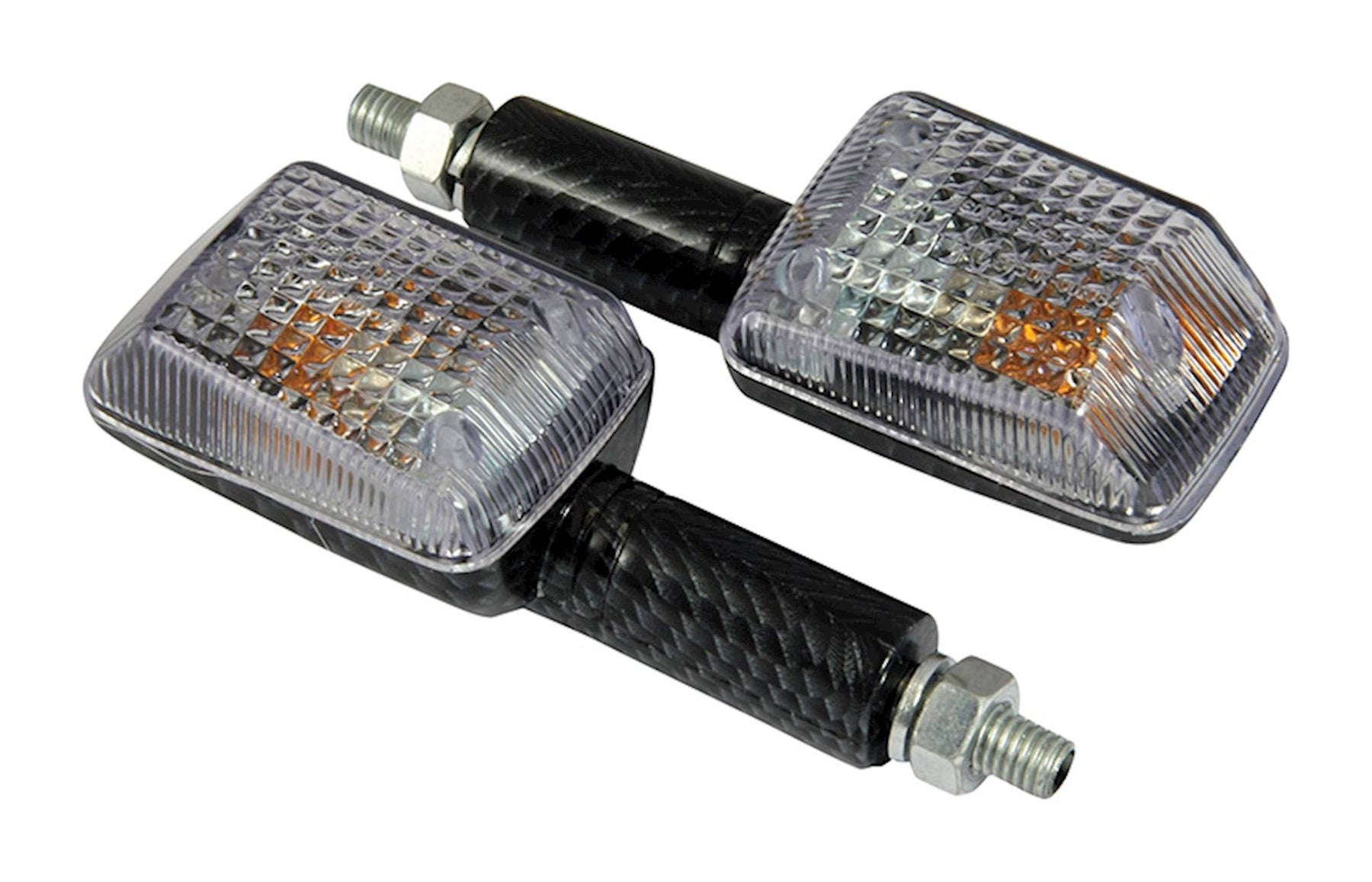 Bike It Long Stem Mini Motorcycle Indicators Carbon Clear Lens