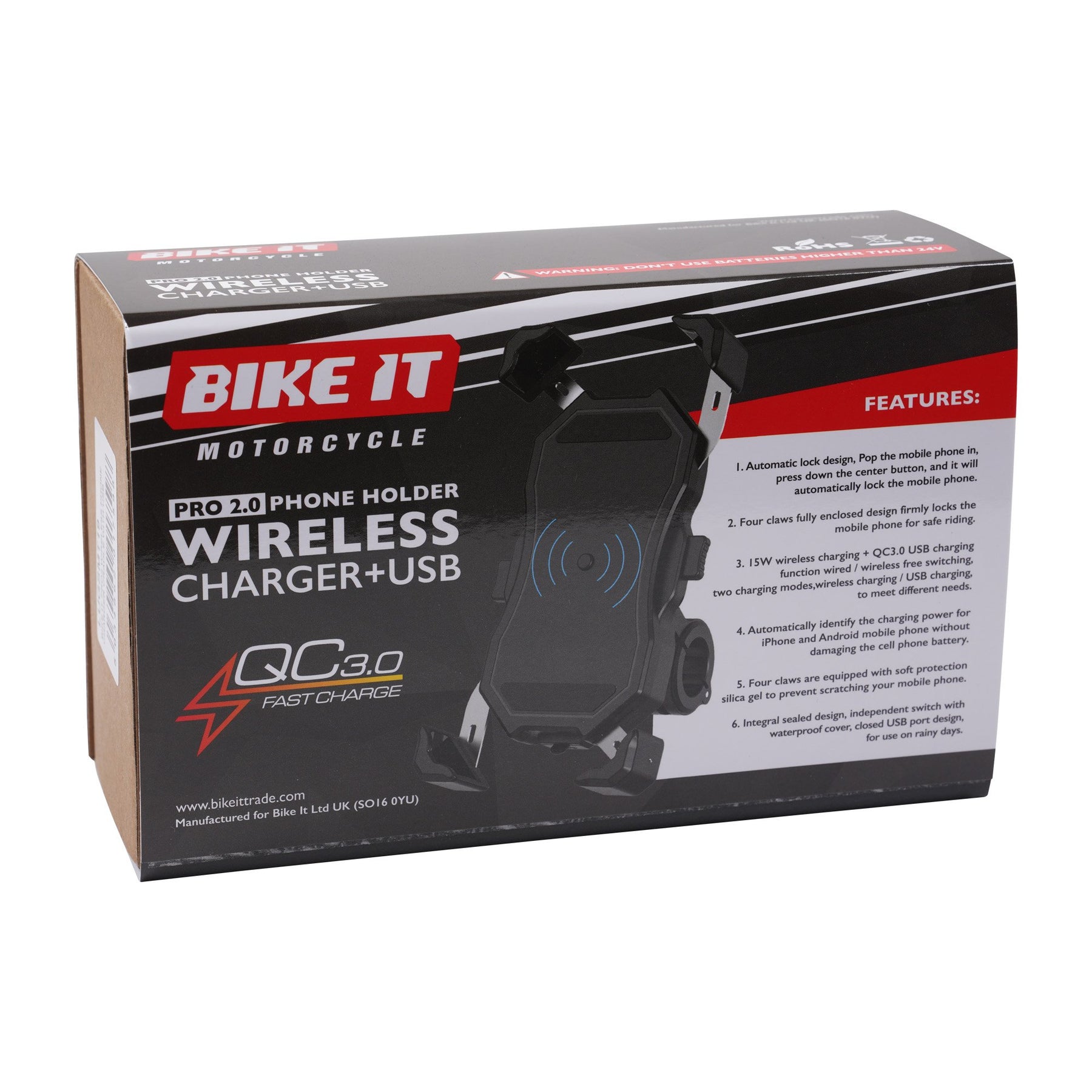 Bike It Pro2 Wireless Phone Charger Cradle with USB