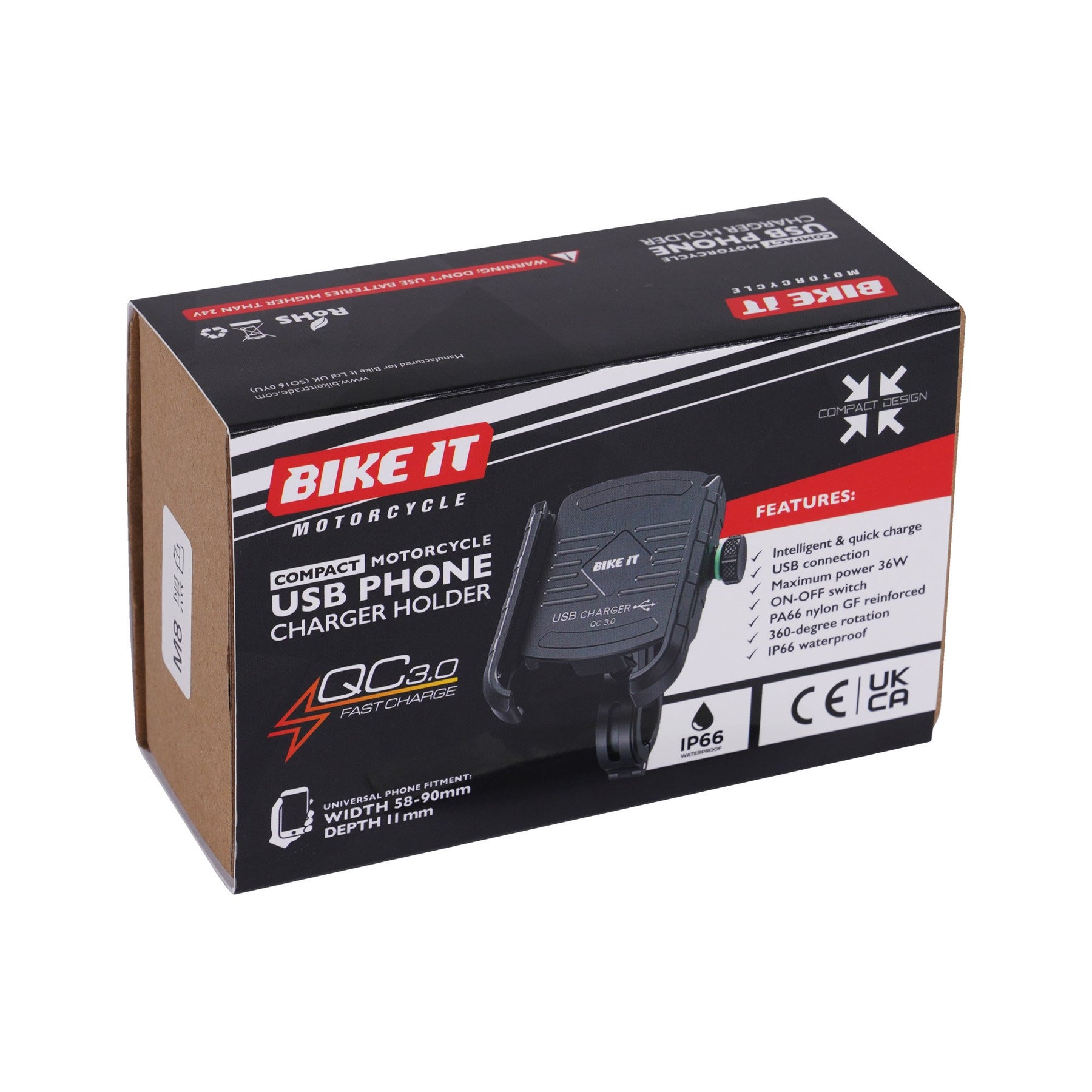 Bike It Compact Motorcycle USB QC3.0 Phone Charger Holder