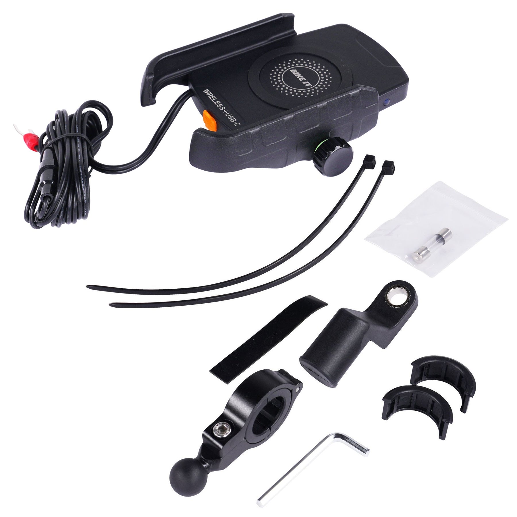 Bike It Compact Motorcycle Wireless Charger + USB-C Phone Holder