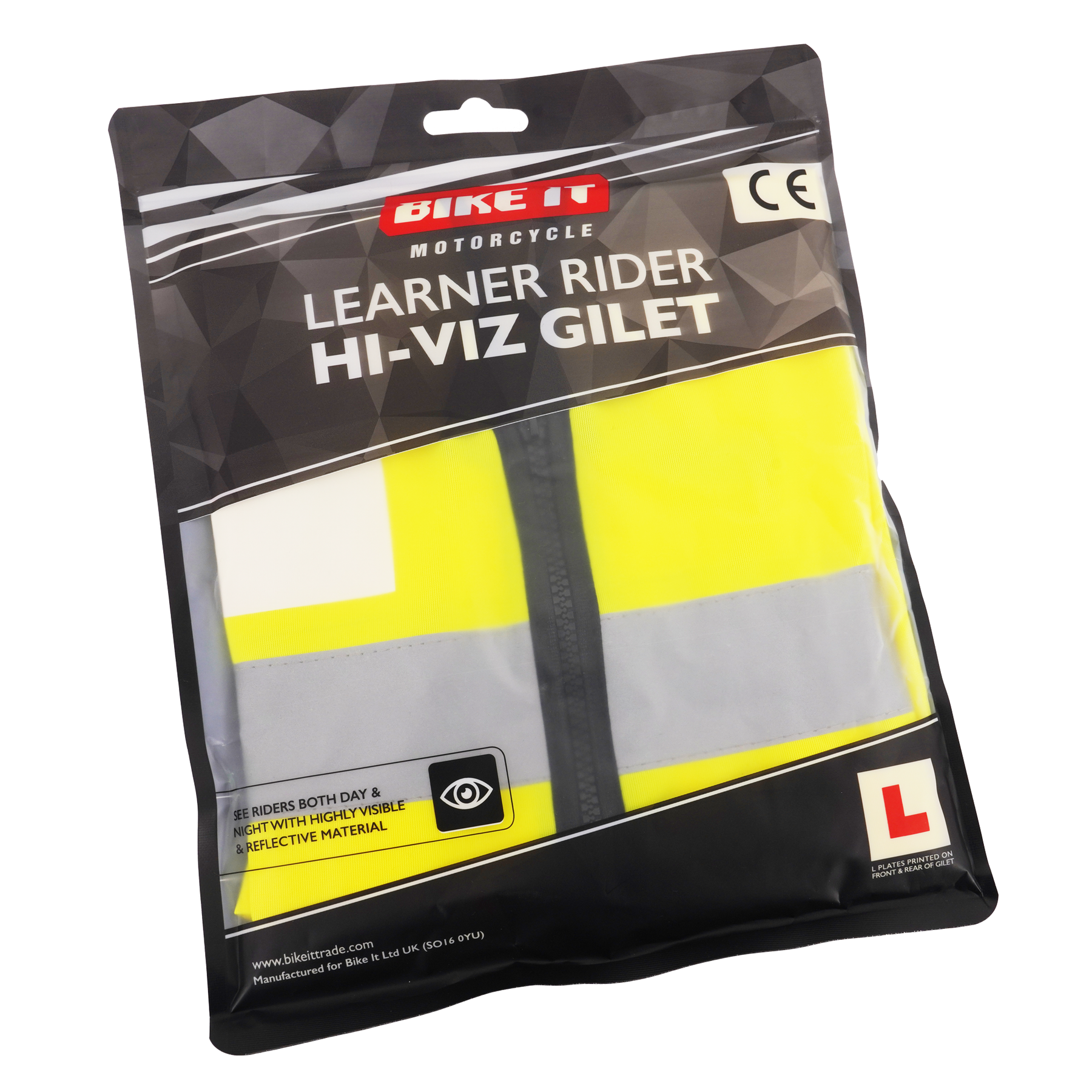Bike It Reflective Gilet With Printed L-Plates Fluoro Yellow