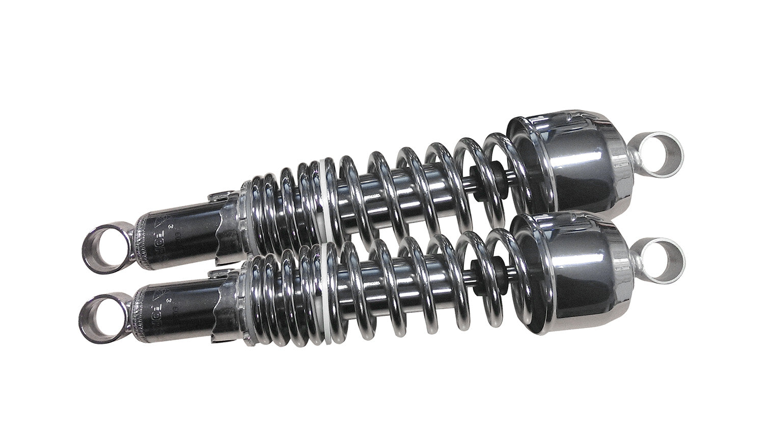 Bike It 335mm Eye-to-Eye Chrome Twin Shock Absorbers Universal Pair - Beedspeed