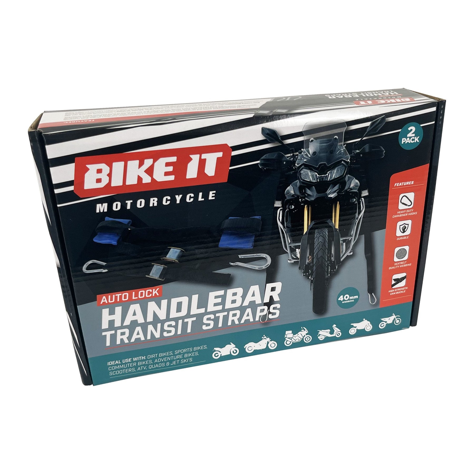 Bike It Auto Lock Handlebar Top-Strap Transit Tie Down Straps