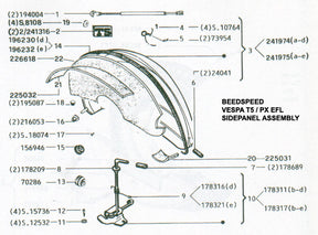 Vespa PX EFL Disc T5 Classic Side Panel Arm Lock Lever - Left