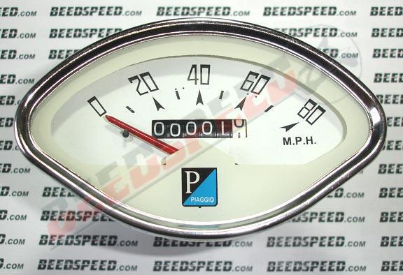 Vespa - Speedometer - Sprint/VBB/etc. Indian Fitting 80mph Grey