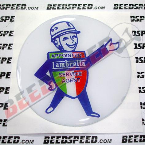Bar Badge Plaque Sticker - Lambretta Man Hand Out - Gel - 75mm D