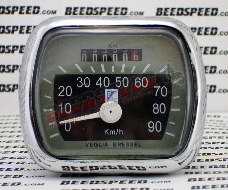 Vespa - Speedometer - VM/VN/VL/ACMA - 90KMH - Grey/Black Face - Piaggio Shield