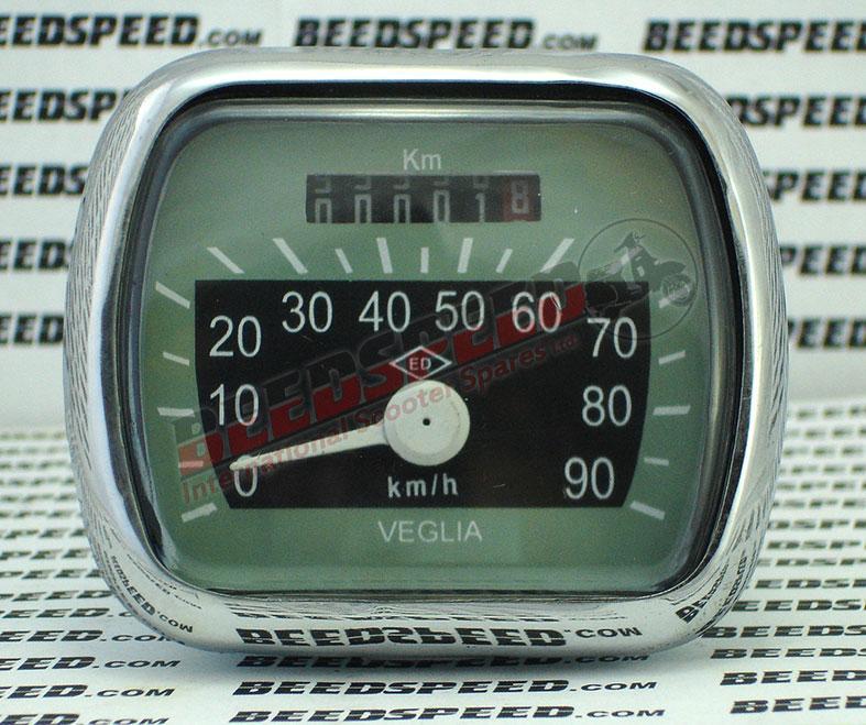 Vespa - Speedometer - VM/VN/VL/ACMA - 90KMH - Grey/Black Face - ED Diamond