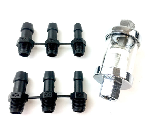 Scooter Motorbike Glass Fuel Filter Chrome With Mulitple Adaptors 6mm/8mm/10mm