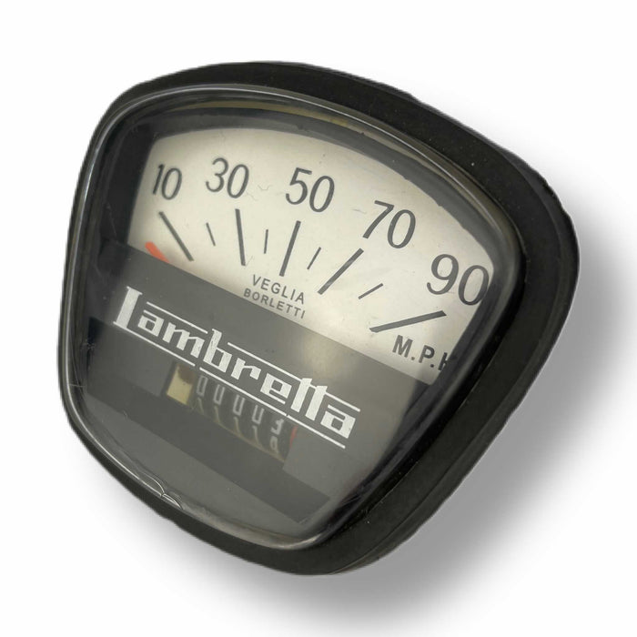 Lambretta Series 3 GP DL Speedometer 90 MPH with Black Face - Indian Cable Fitment