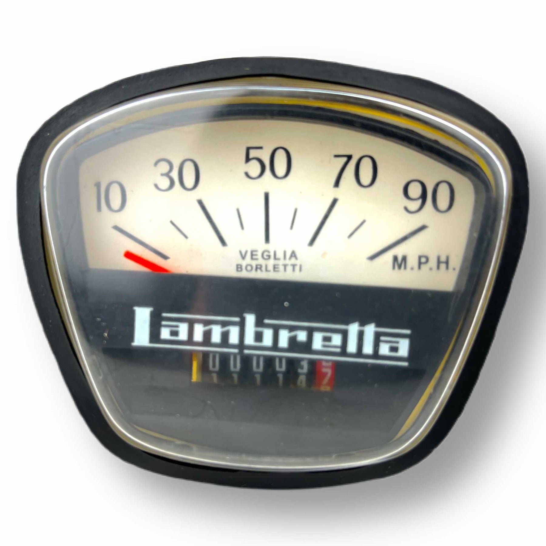 Lambretta Series 3 GP DL Speedometer 90 MPH with Black Face - Italian Fitting
