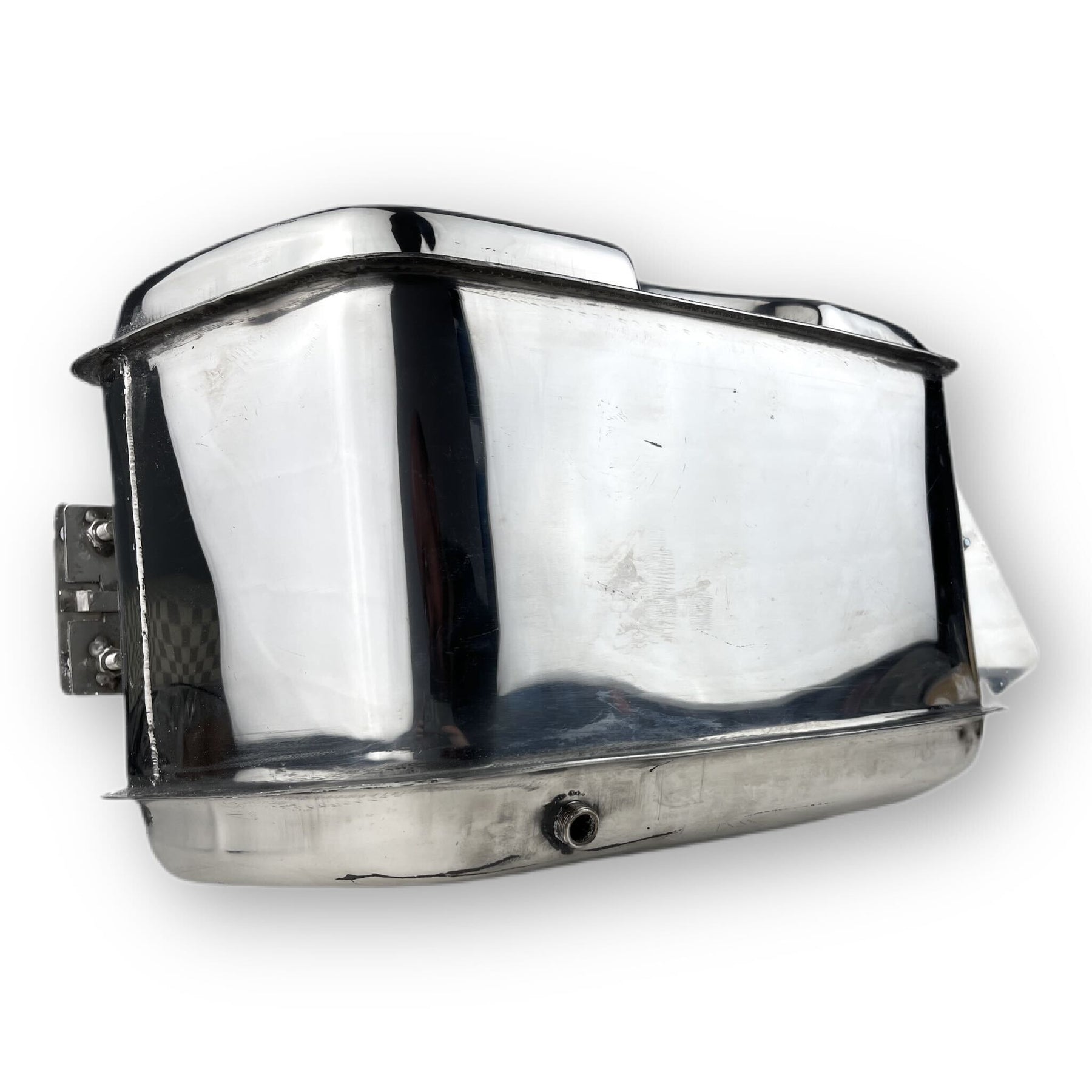 Lambretta TS1 Cut Out Long Range 17 litre petrol tank with built-in toolbox - Polished Stainless Steel