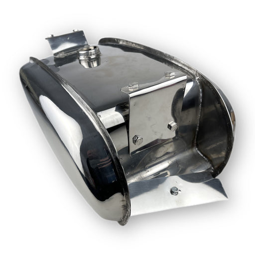 Lambretta TS1 RB Cut Out Long Range 17 litre petrol tank with built-in toolbox - Polished Stainless Steel
