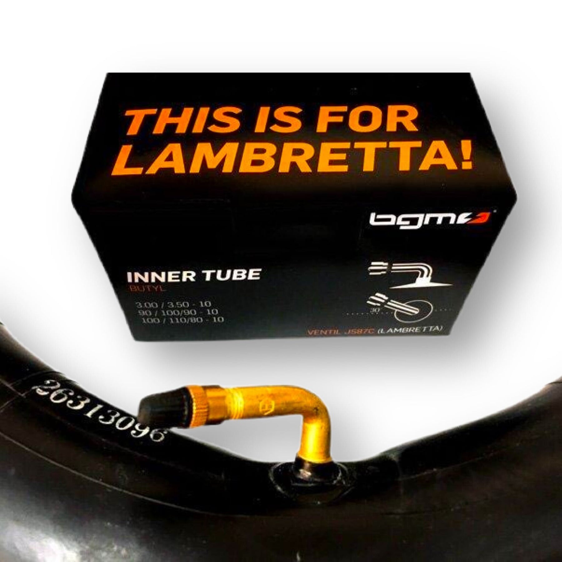 Lambretta BGM PRO 10 inch Inner Tube 45 Degree Valve- 3.50-10, 100/80-10, 100/90-10 - Bundle of 3