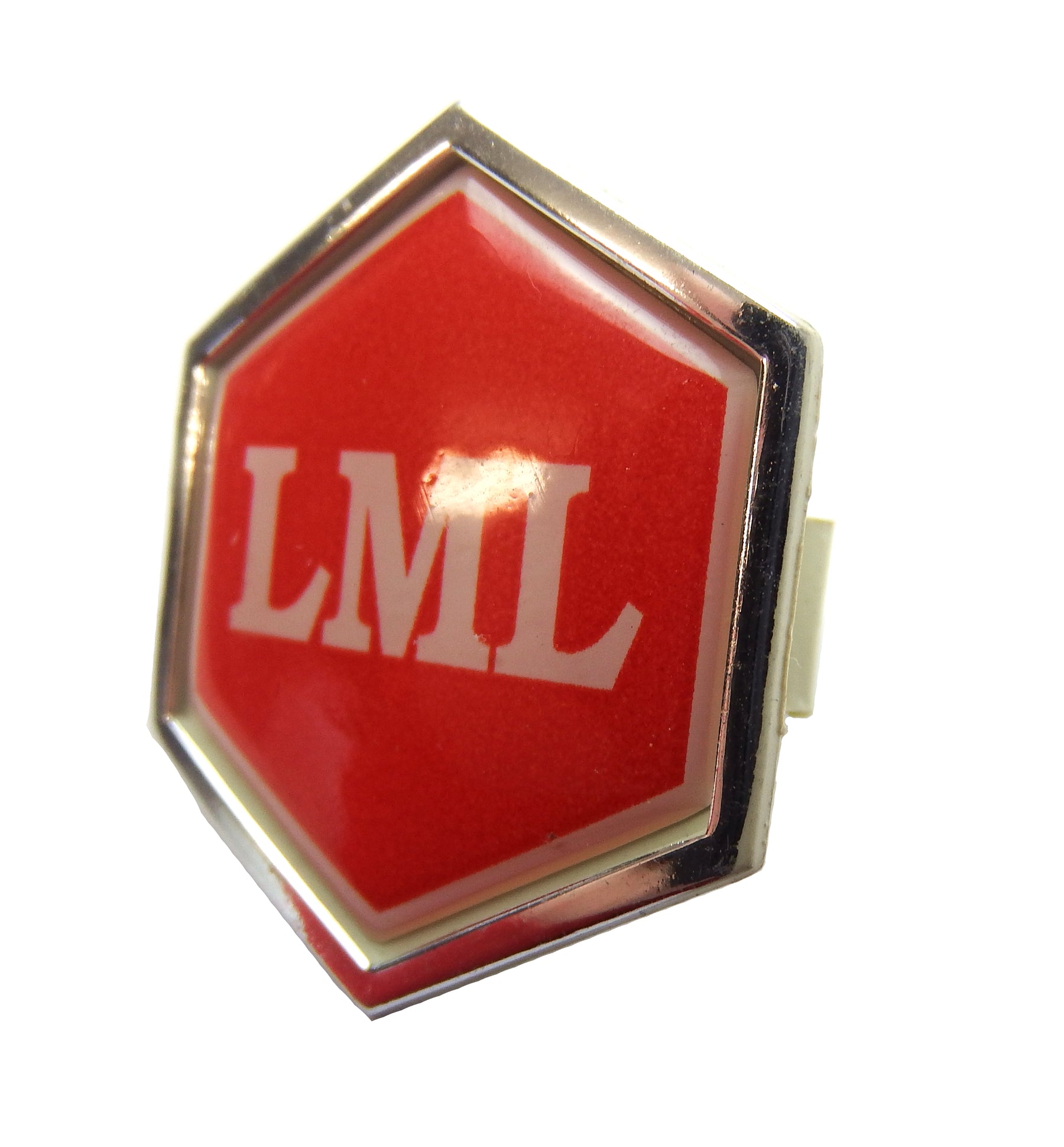 Vespa LML Hexagon Shaped Clip In Horncover Badge Red