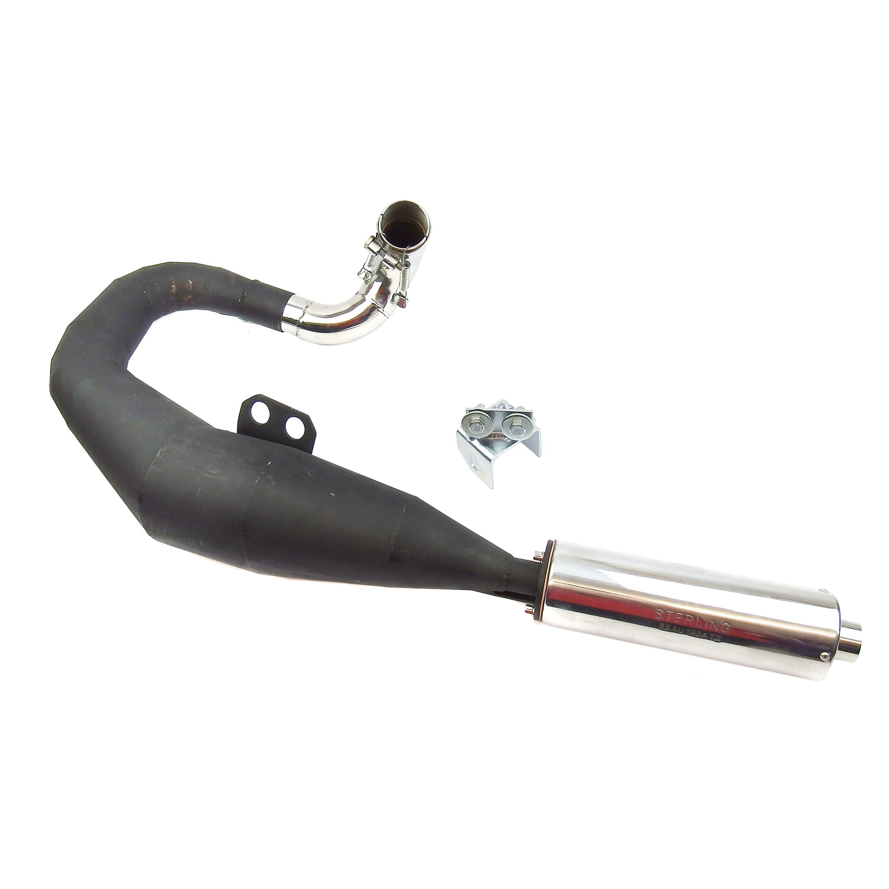 Vespa PX200 P200E Sterling Expansion Performance Exhaust Black with Stainless End Pipe - Left Hand